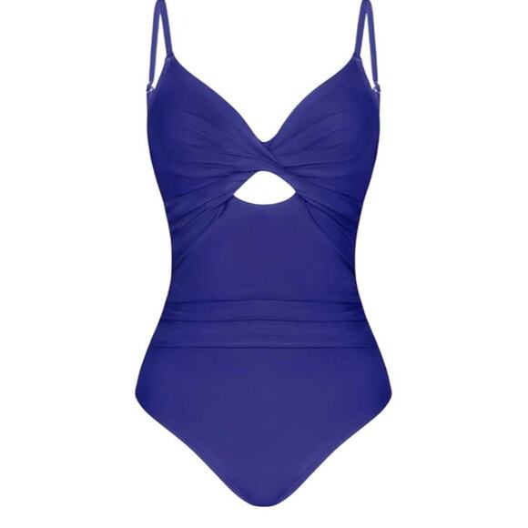 Cupshe XS Purple One Piece Swimsuit Twist Front Cutout Ruched Adjustable - Picture 4 of 9